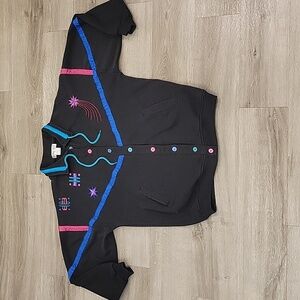 Euro Joy Vintage Black Sweater W/ Vibrant Embroidered Design Paris Milano Size S